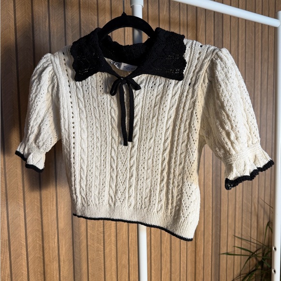 Zara Tops - Zara Black and Cream Lace Knit Top